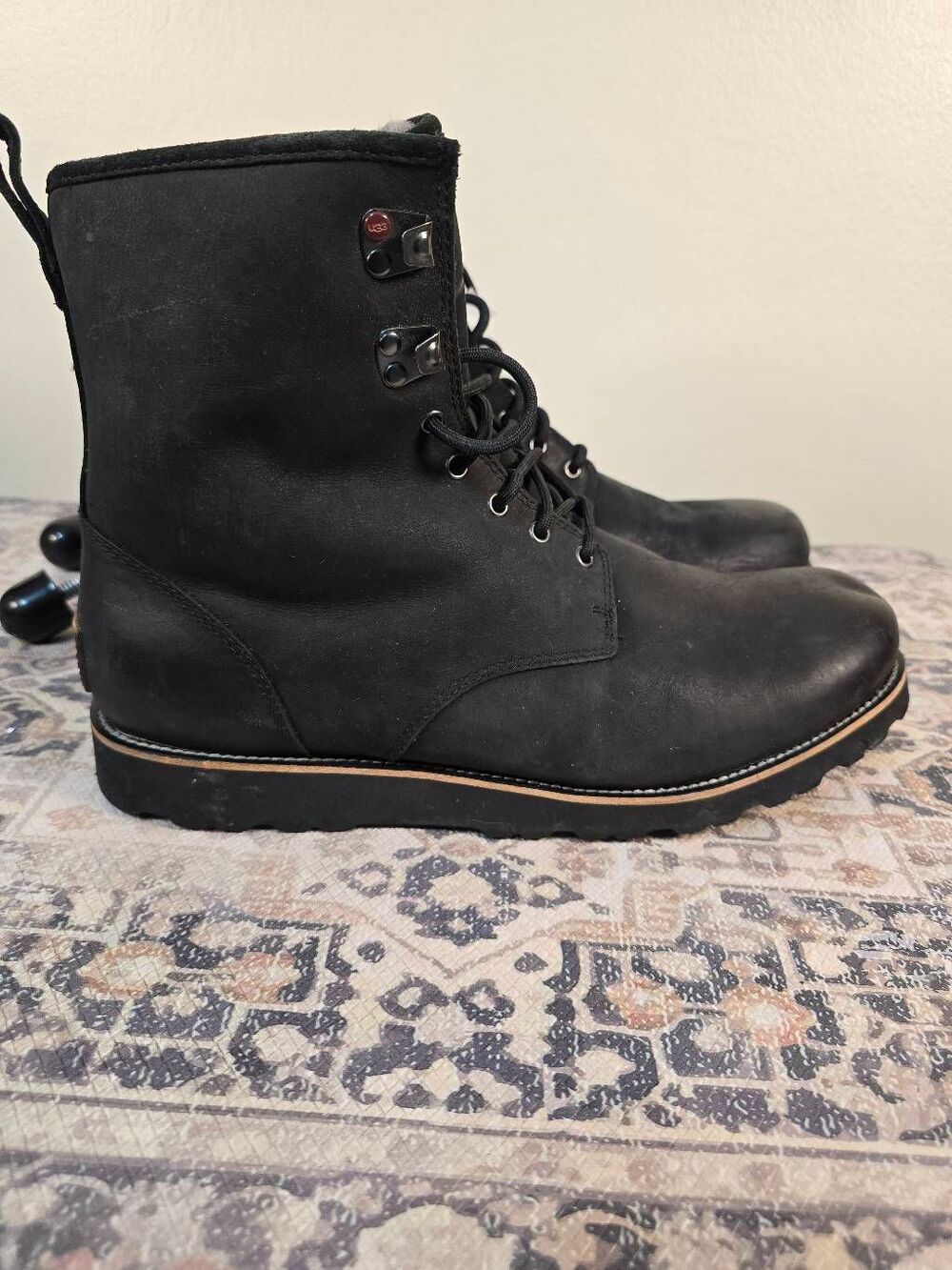 UGG Hannen TL Boots Black Waterproof Leather Shearling Lined Men's Size 13